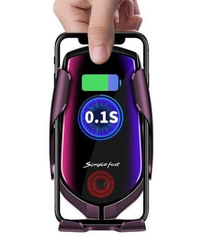 Suport auto cu incarcator wireless iUni R1, functie localizare GPS, micro USB, Fast Charge, Purple